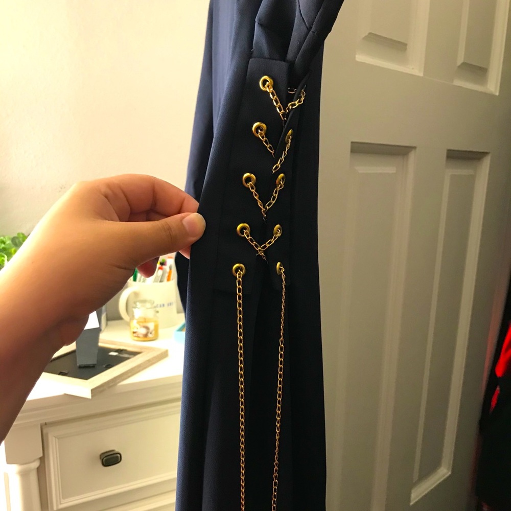 Maxi navy blue chain embellished dress